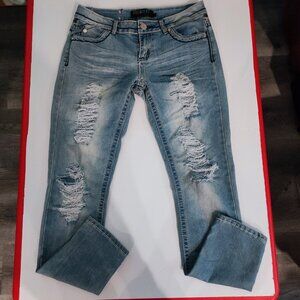 Premiere by rue21 jeans hard washed distressed ripped blue women's size 7/8 R